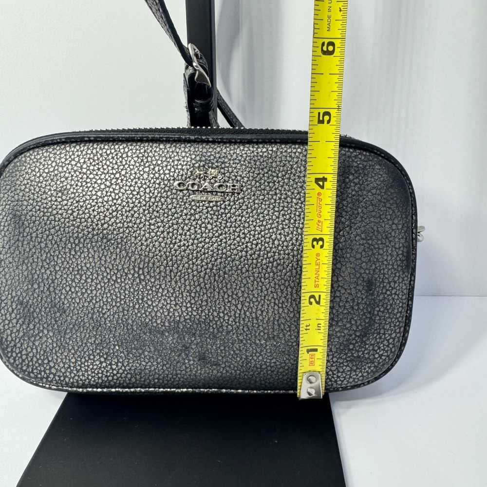 Coach Sadie Crossbody Clutch Bag Metallic Pebbled Leather Double Zip Gunmetal - Picture 5 of 12